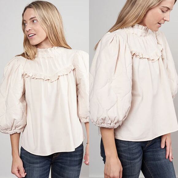NEW Sea New York Layla Quilted Puff Sleeve Cotton Ruffle Cream Top Size: XXS - Picture 9 of 9